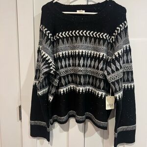 a.n.a Black and White Fair Isle Crewneck Sweater